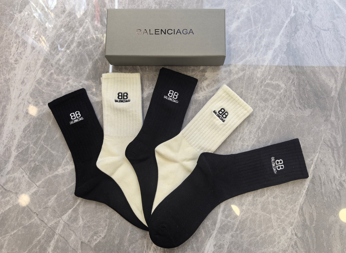 Balenciaga ribbed bb neutrals crew socks - view 3