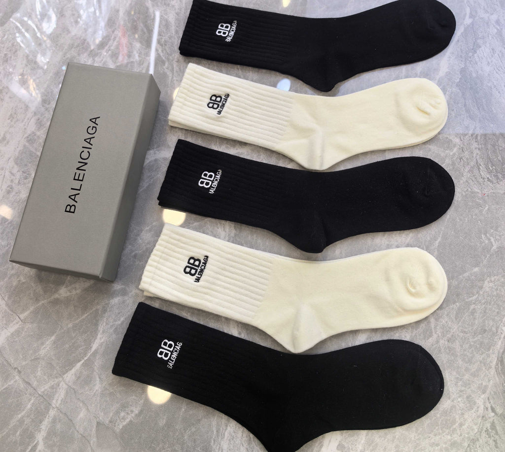 Balenciaga ribbed bb neutrals crew socks - view 2