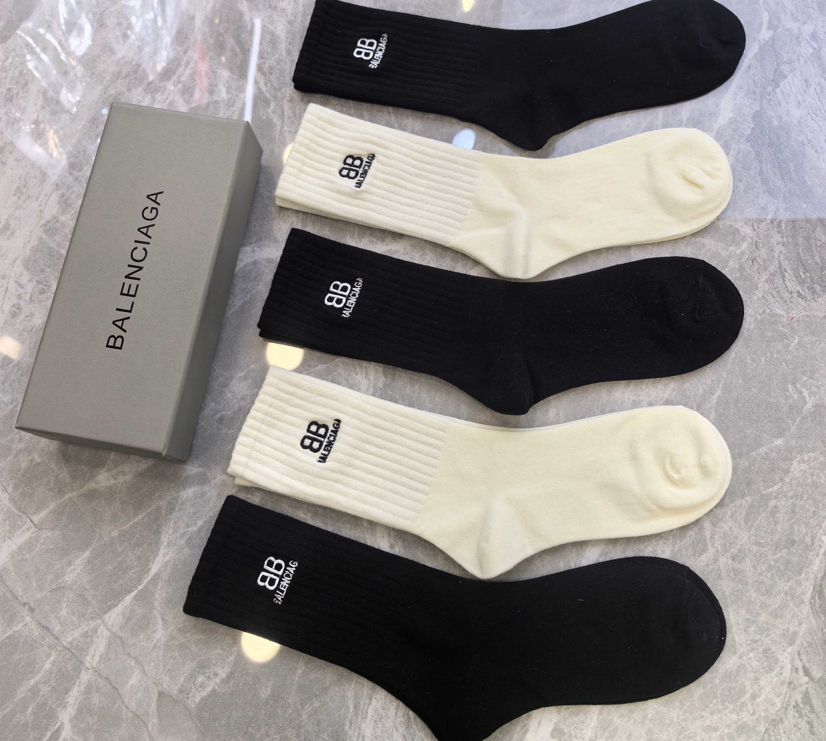 Balenciaga ribbed bb neutrals crew socks - view 2