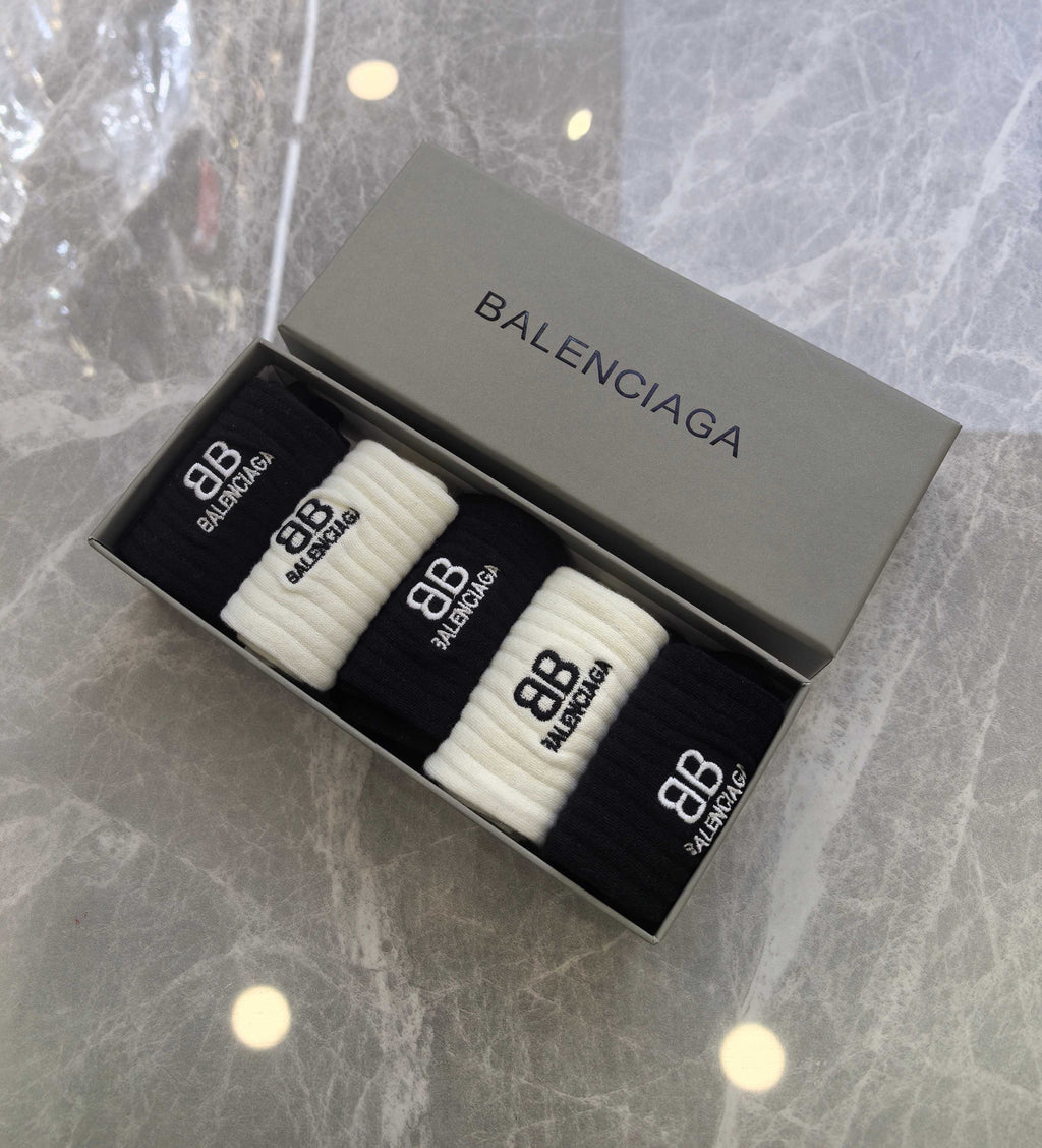 Balenciaga ribbed bb neutrals crew socks - view 1