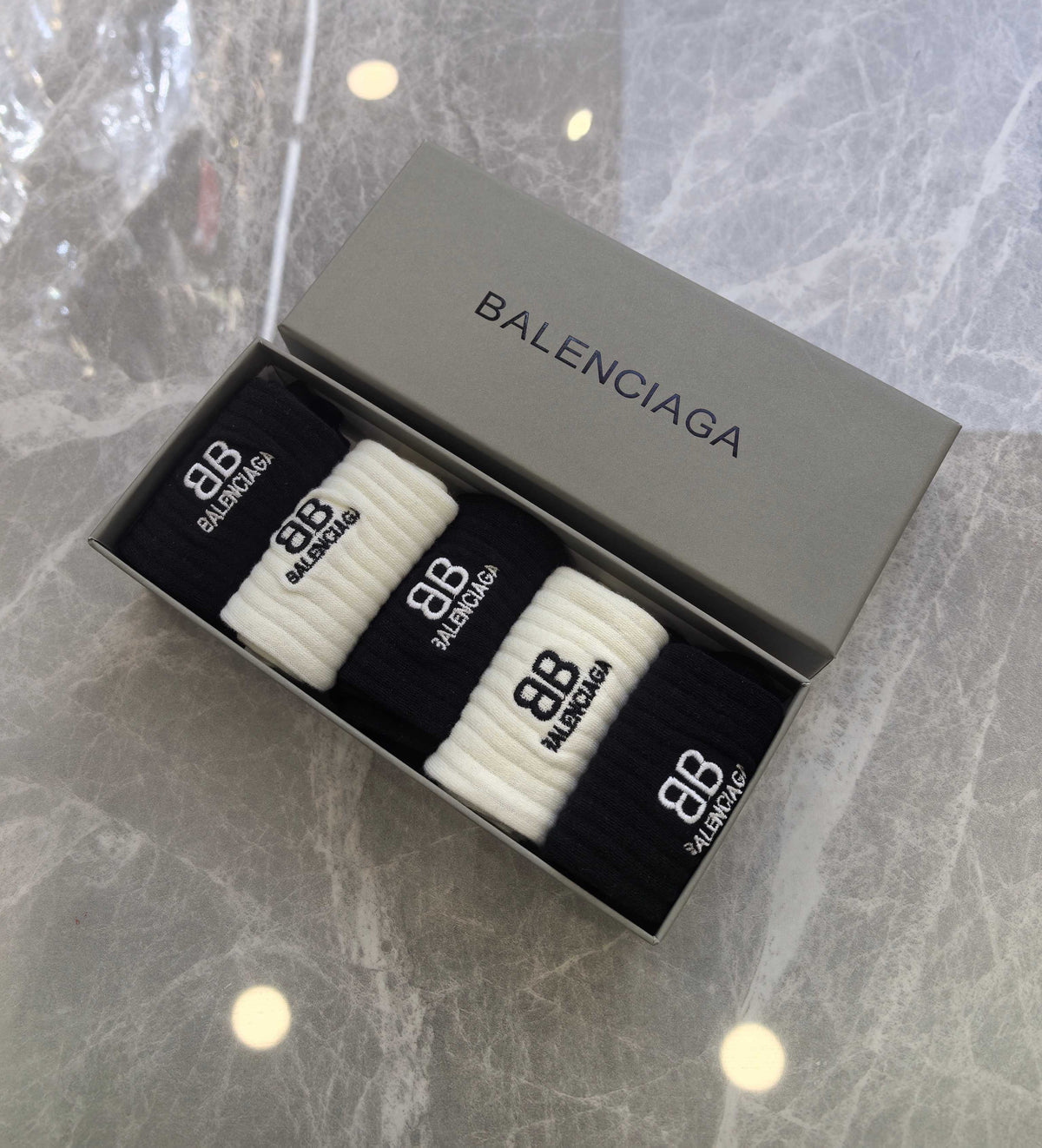 Balenciaga ribbed bb neutrals crew socks - view 1