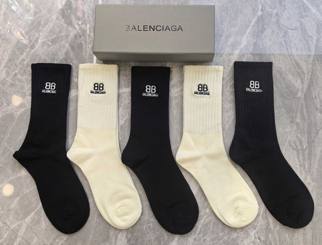 Balenciaga ribbed bb neutrals crew socks - view 5