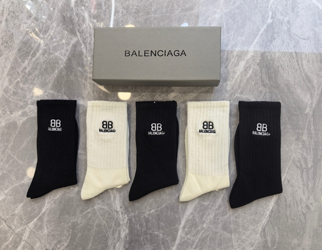 Balenciaga ribbed bb neutrals crew socks - view 6