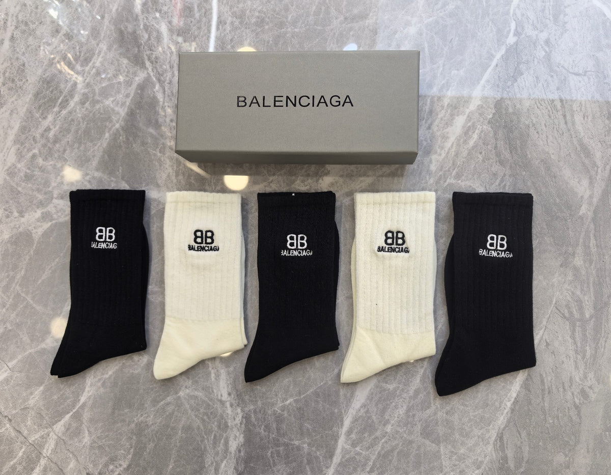 Balenciaga ribbed bb neutrals crew socks - view 6