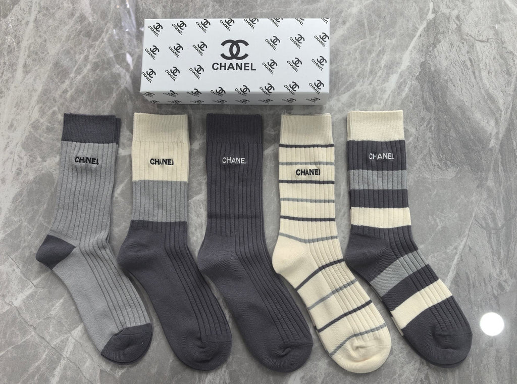Chanel neutral lettered ribbed cuff crew socks - view 3