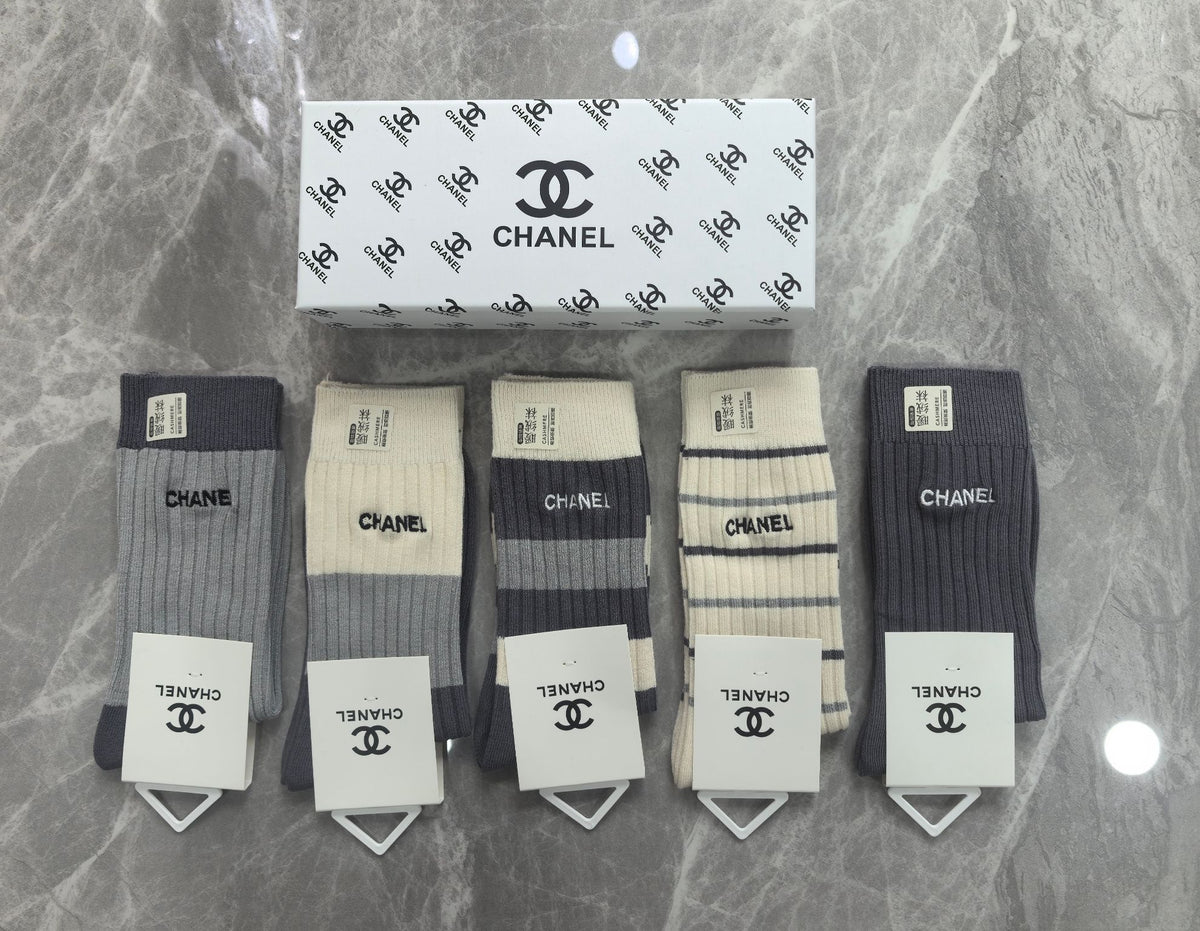 Chanel neutral lettered ribbed cuff crew socks - view 2