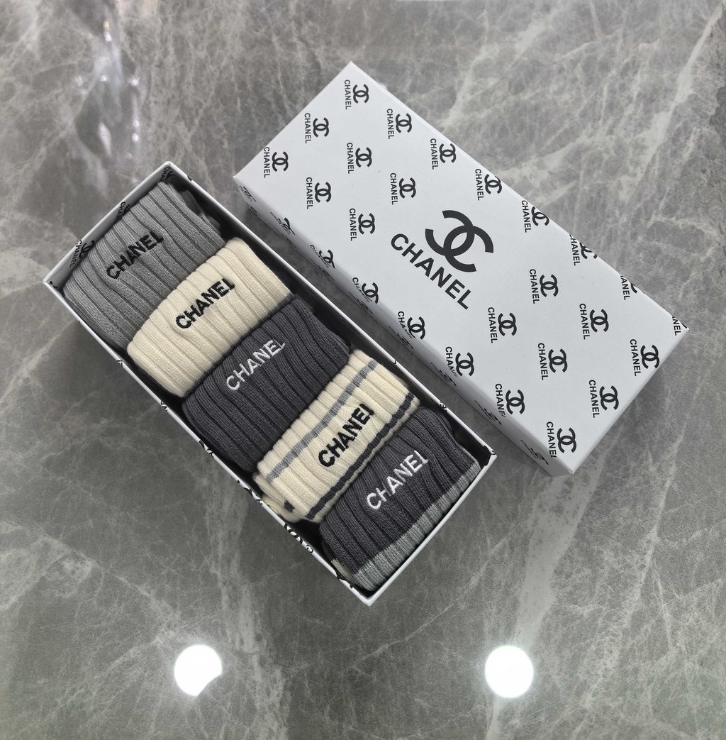 Chanel neutral lettered ribbed cuff crew socks - view 5