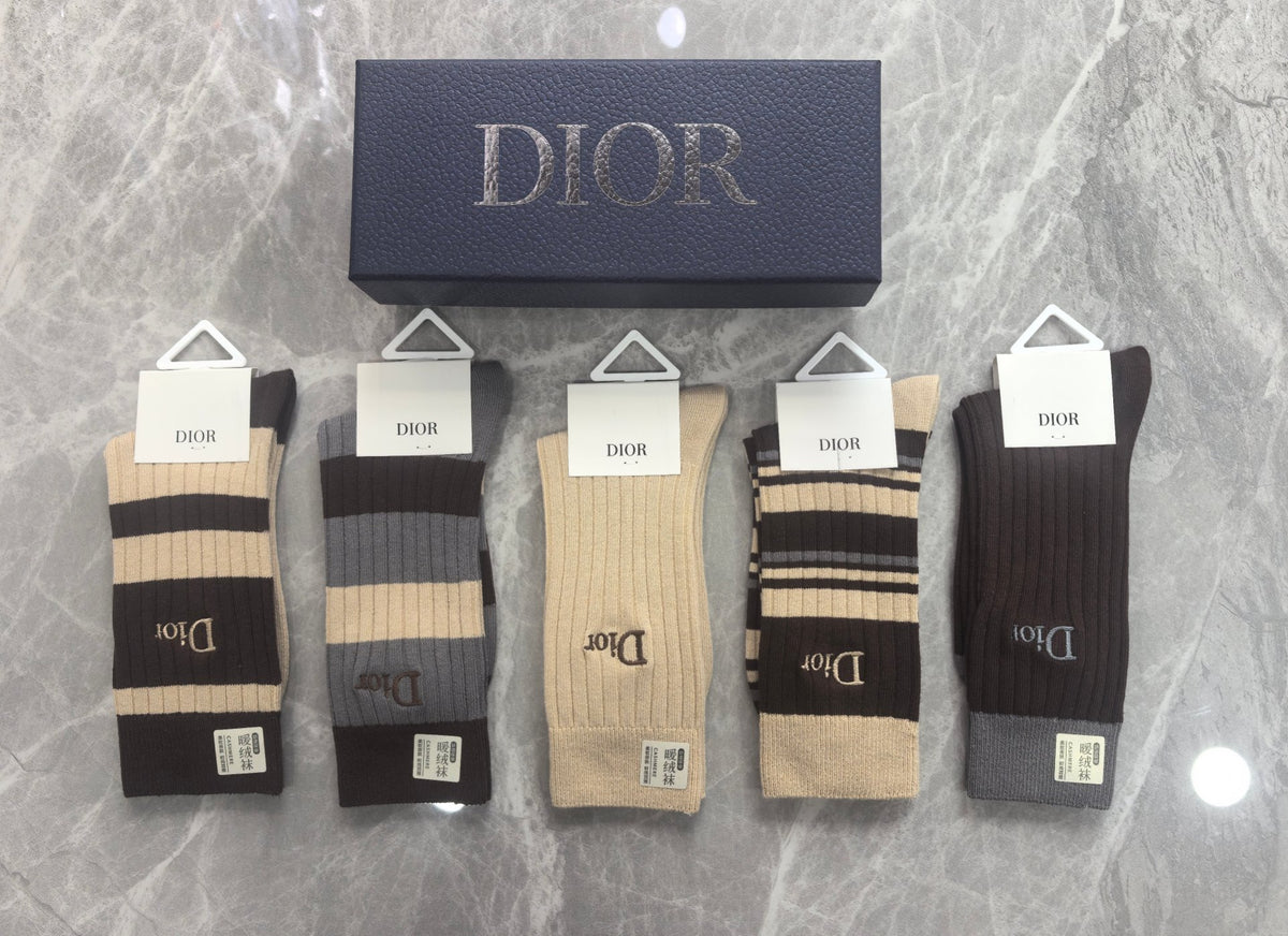 Dior neutral ribbed stripes crew socks - view 1