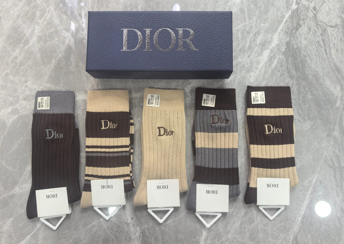 Dior neutral ribbed stripes crew socks - view 2