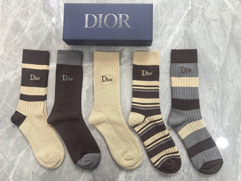 Dior neutral ribbed stripes crew socks - view 3