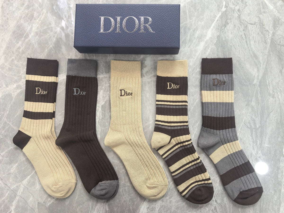 Dior neutral ribbed stripes crew socks - view 3