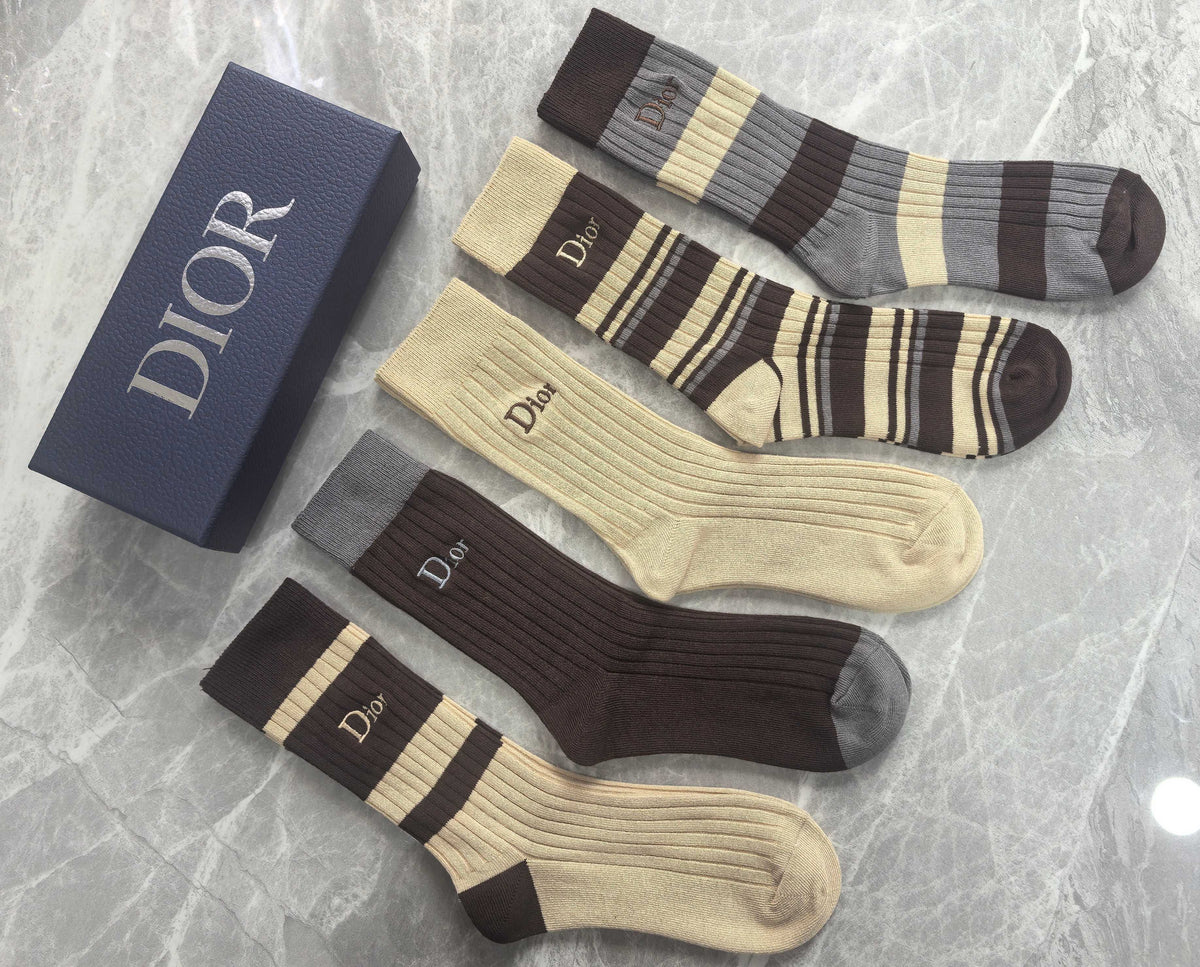 Dior neutral ribbed stripes crew socks - view 5