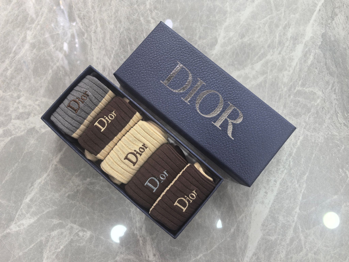 Dior neutral ribbed stripes crew socks - view 6
