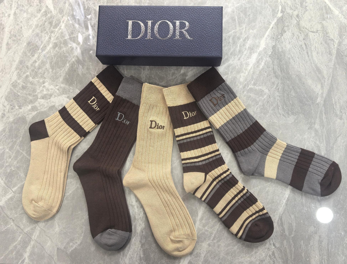 Dior neutral ribbed stripes crew socks - view 4