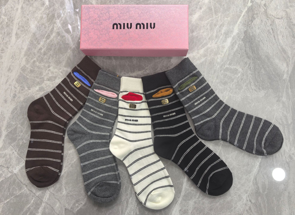 Miu Miu striped lip motif crew socks, image 2