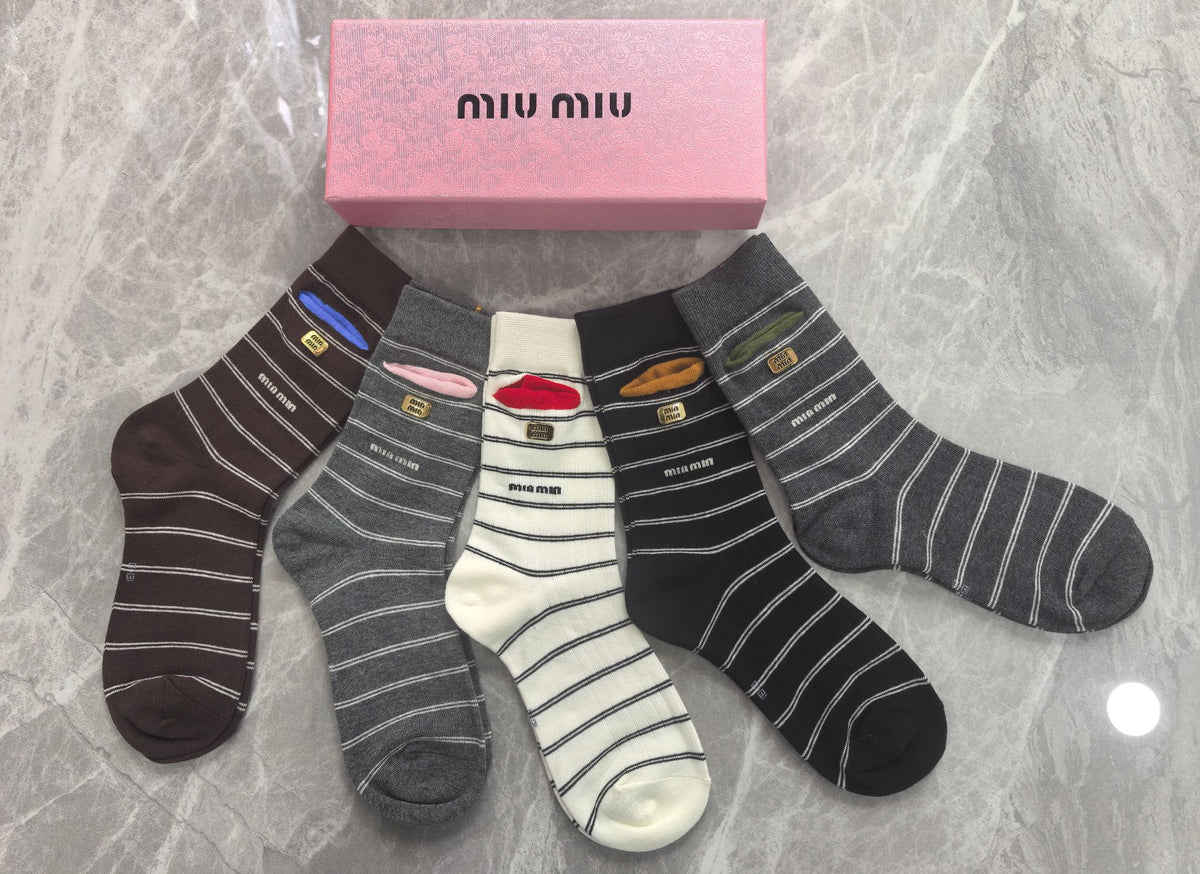 Miu Miu striped lip motif crew socks, image 2