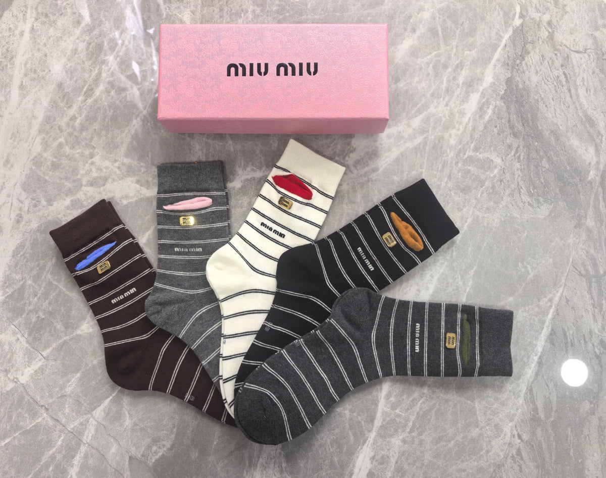Miu Miu striped lip motif crew socks, image 3
