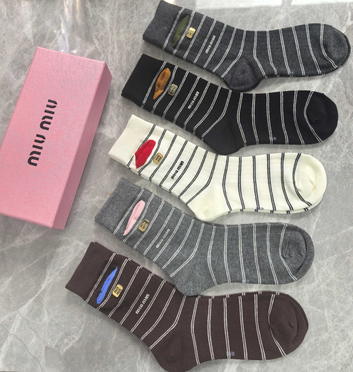 Miu Miu striped lip motif crew socks, image 4