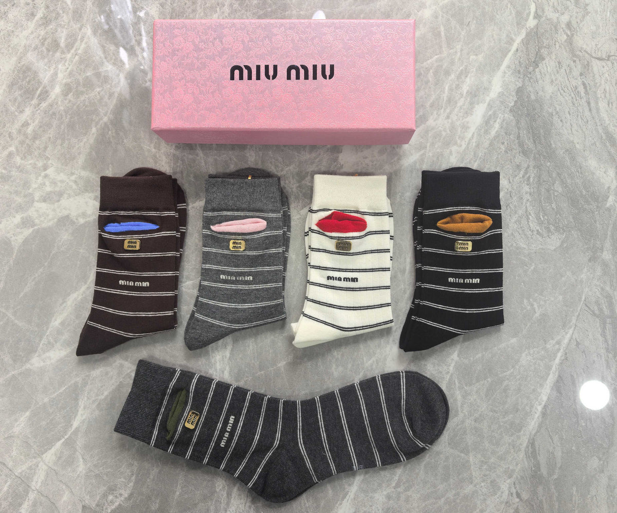 Miu Miu striped lip motif crew socks, image 5