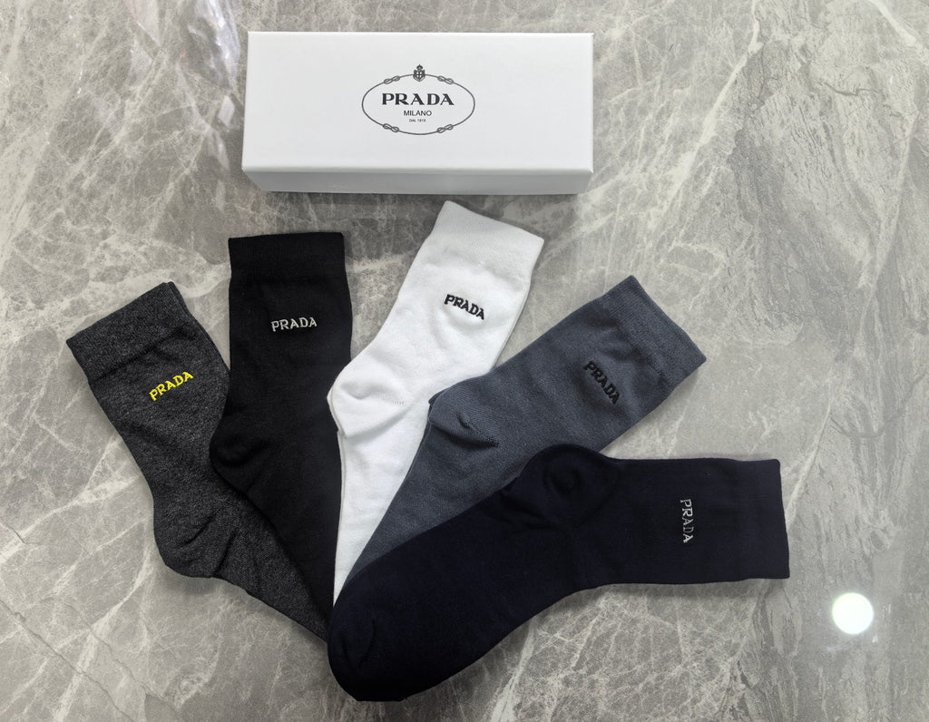 Prada contrast small lettering crew socks - view 3