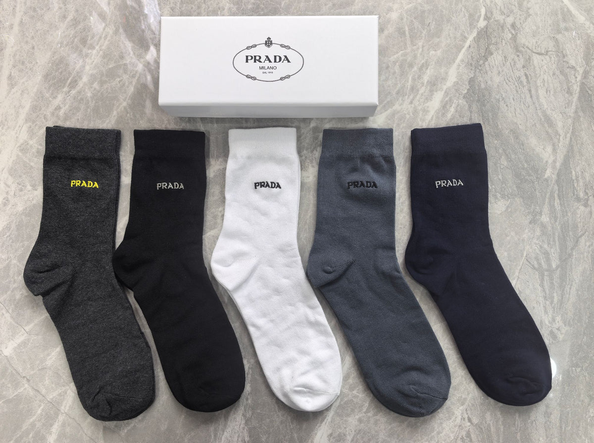 Prada contrast small lettering crew socks - view 5