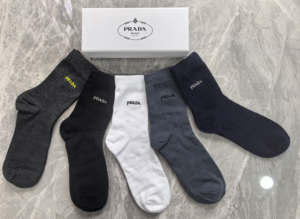 Prada contrast small lettering crew socks - view 6