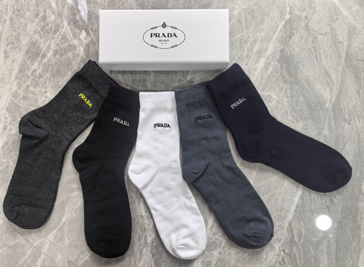 Prada contrast small lettering crew socks - view 6