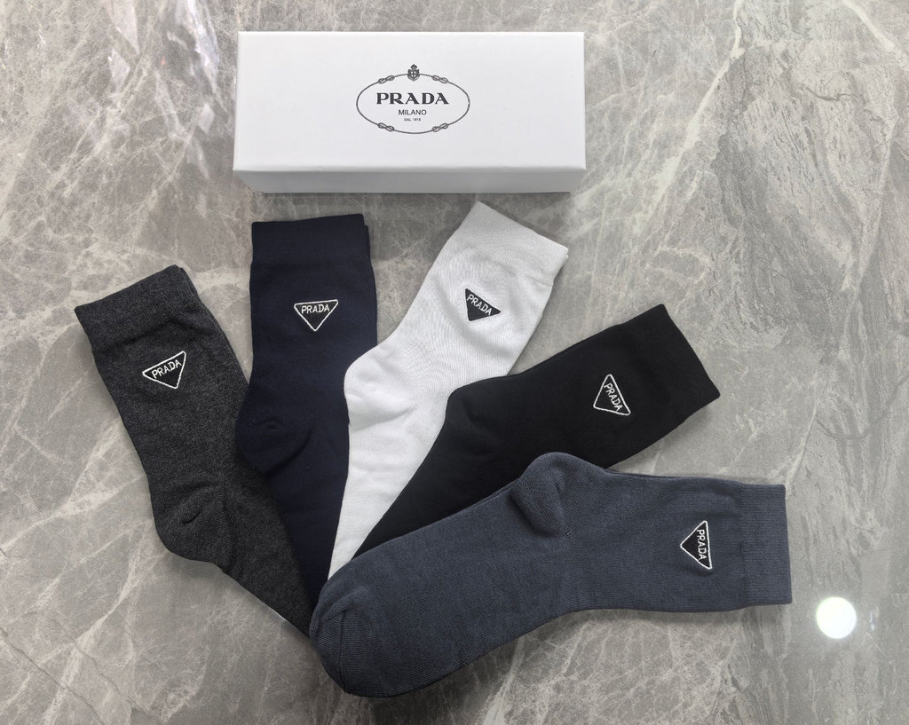 Prada neutral outline triangle crew socks - view 5