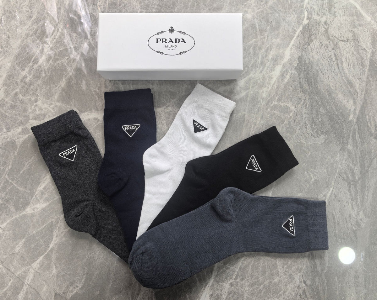 Prada neutral outline triangle crew socks - view 5