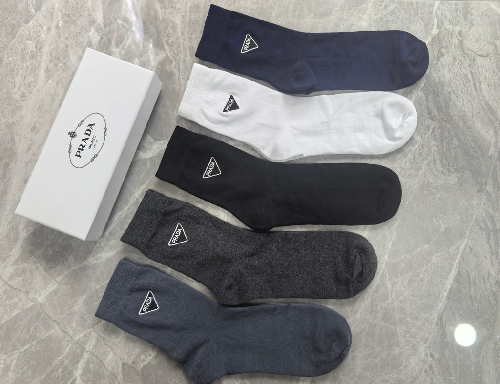Prada neutral outline triangle crew socks - view 2