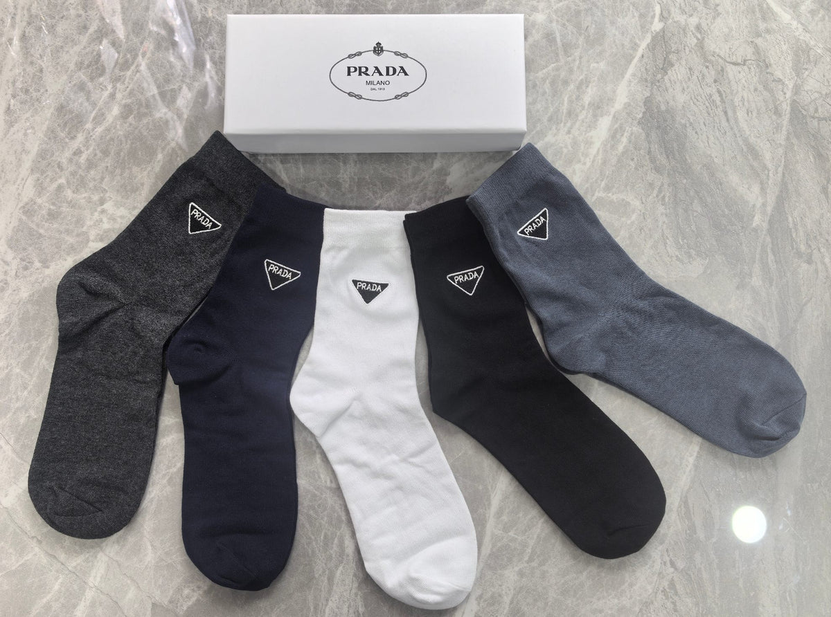 Prada neutral outline triangle crew socks - view 4