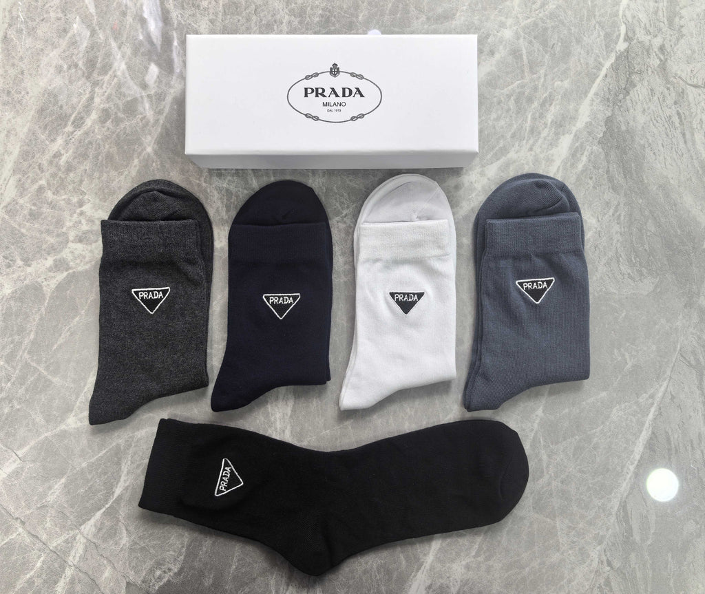 Prada neutral outline triangle crew socks - view 3