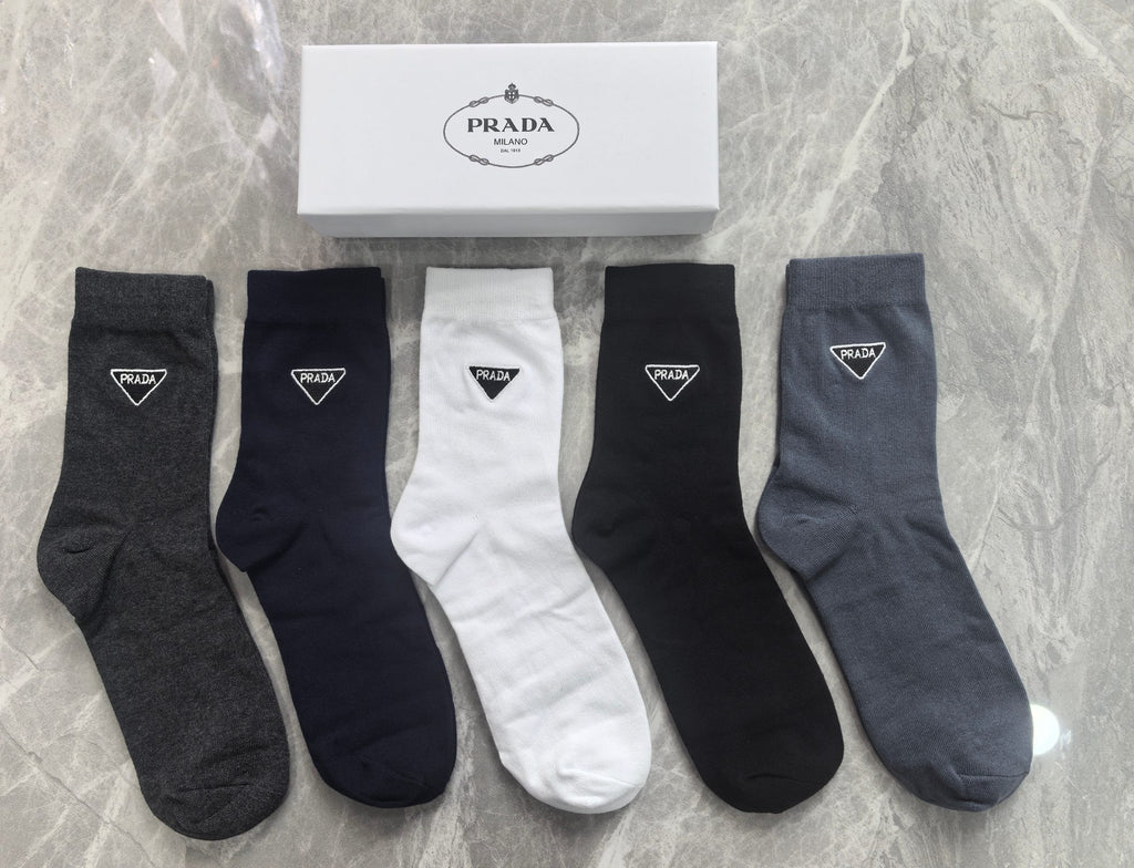 Prada neutral outline triangle crew socks - view 6