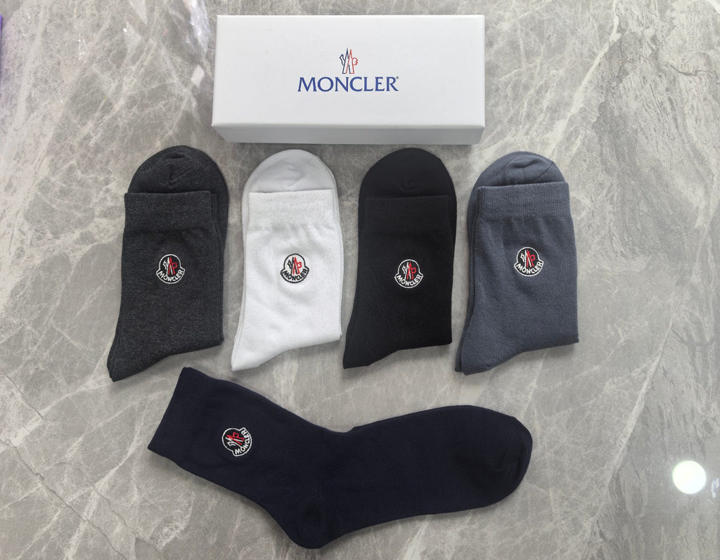 Moncler dark neutral round crest crew socks - view 2