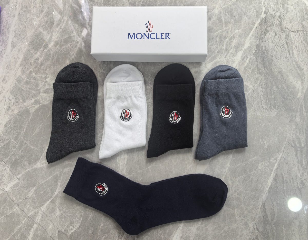Moncler dark neutral round crest crew socks - view 2
