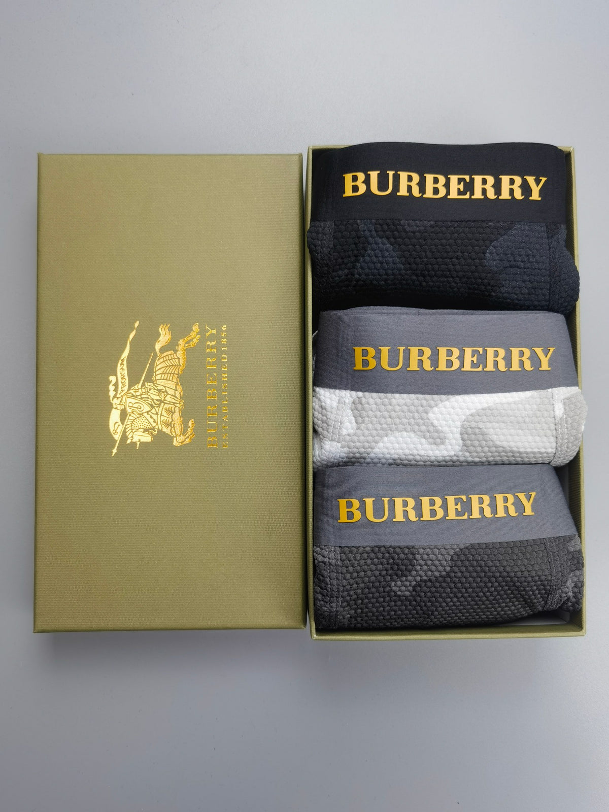 Burberry boxed camouflage gold wordmark boxer briefs - view 1