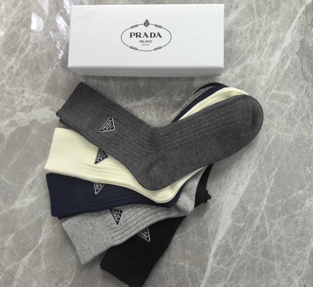 Prada ribbed contrast triangle crew socks - view 2