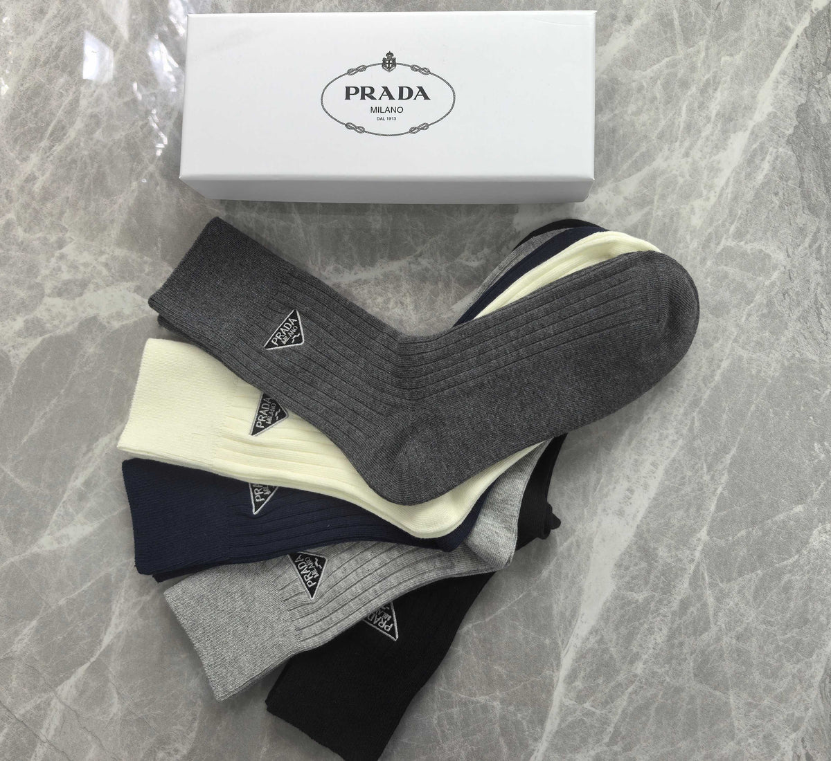 Prada ribbed contrast triangle crew socks - view 2