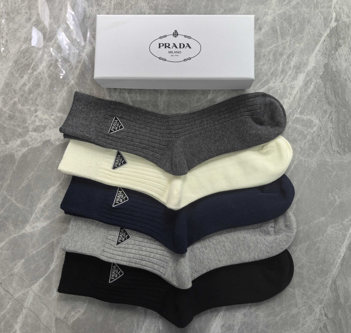 Prada ribbed contrast triangle crew socks - view 4