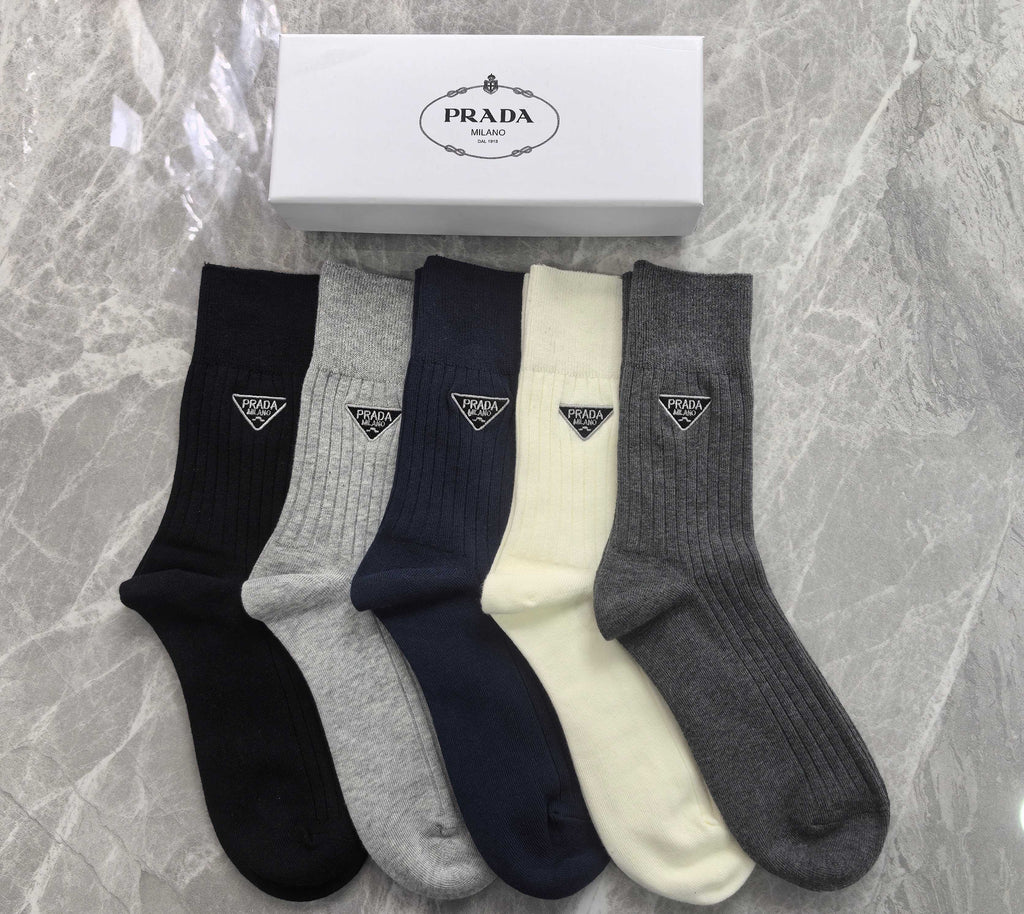 Prada ribbed contrast triangle crew socks - view 3