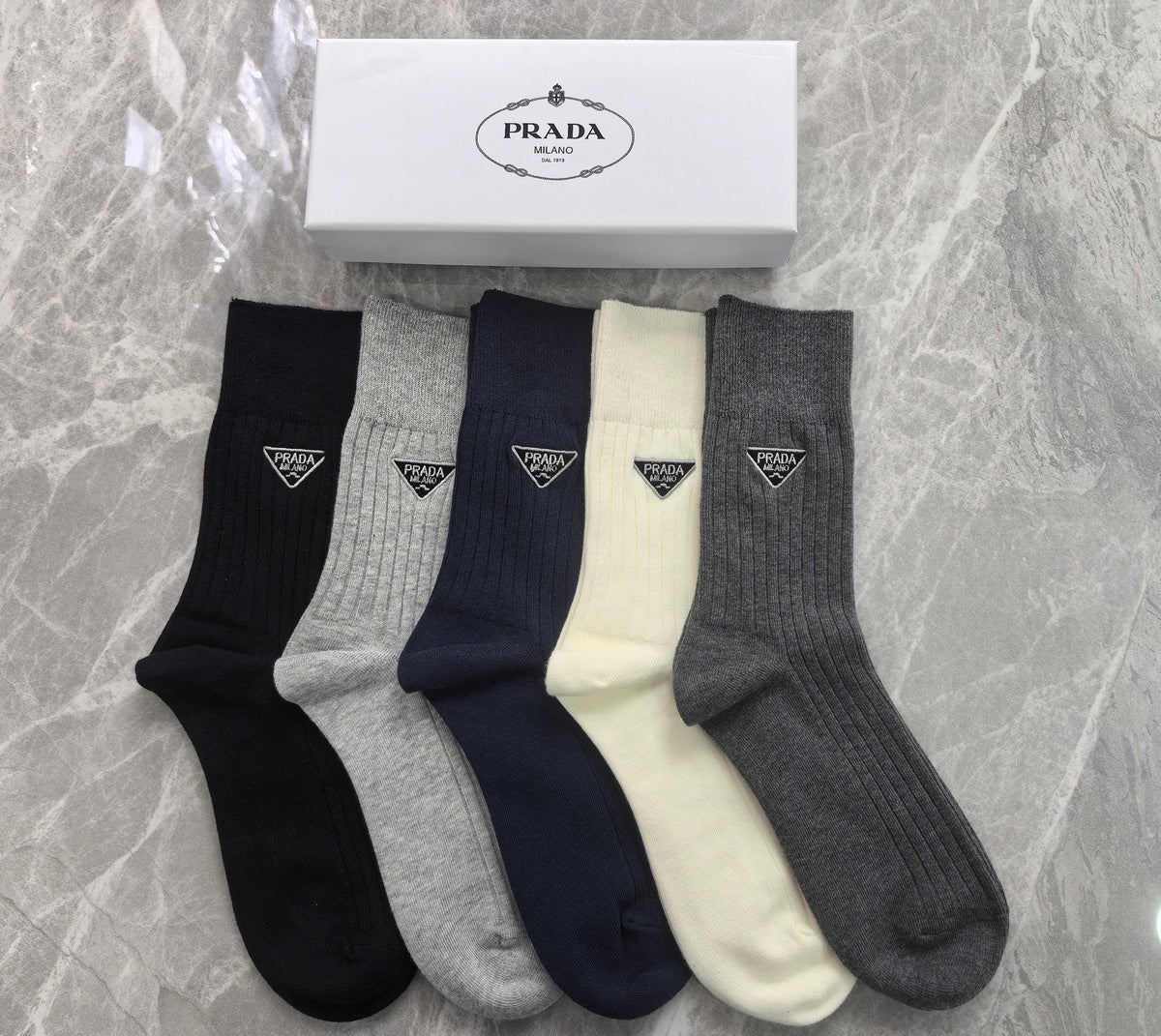 Prada ribbed contrast triangle crew socks - view 3