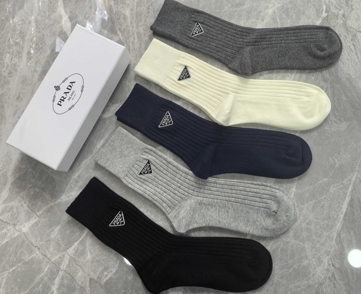 Prada ribbed contrast triangle crew socks - view 5