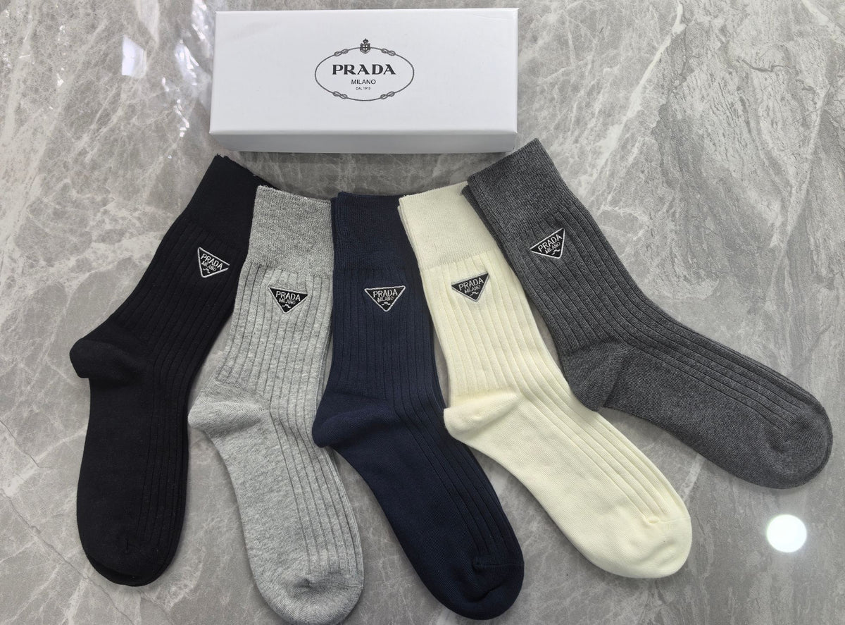 Prada ribbed contrast triangle crew socks - view 8