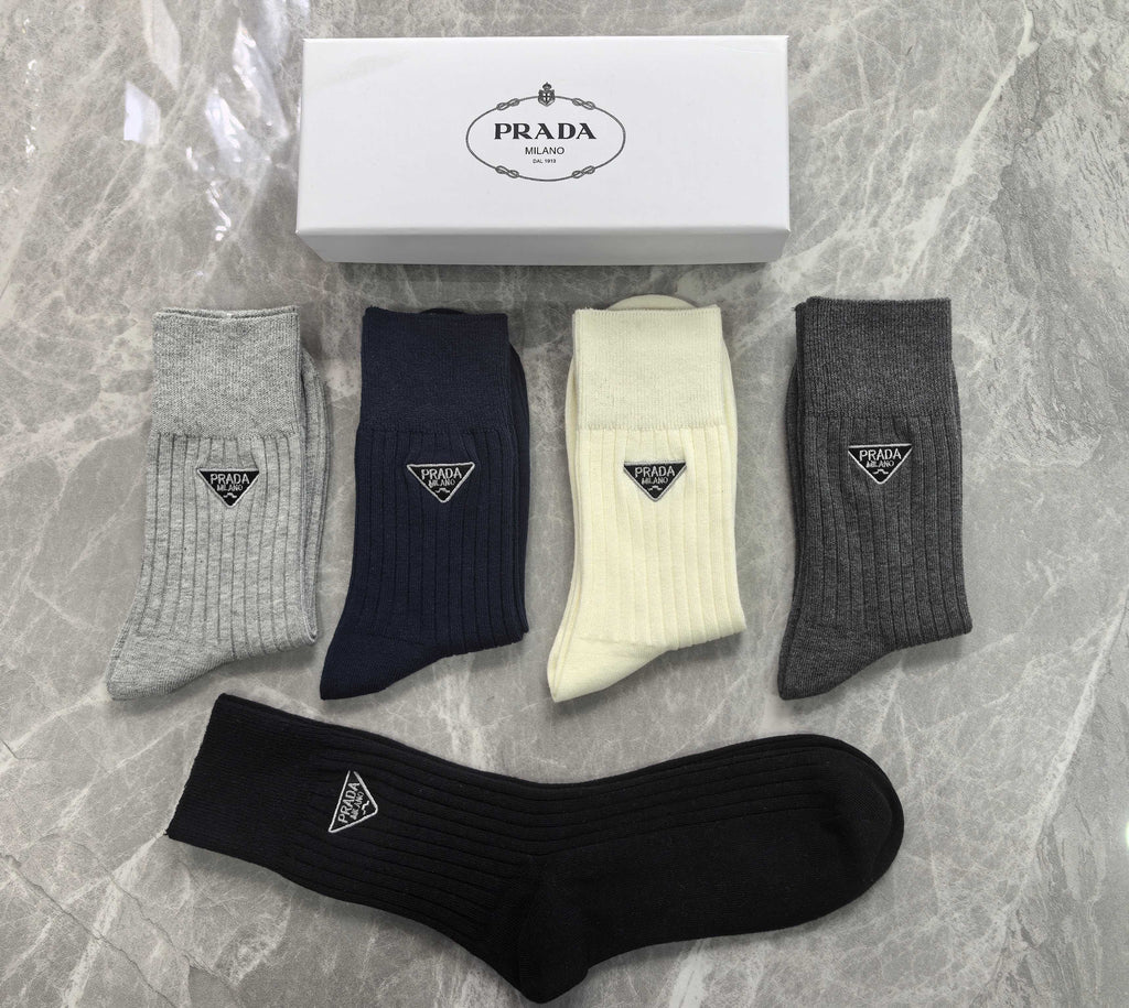 Prada ribbed contrast triangle crew socks - view 6