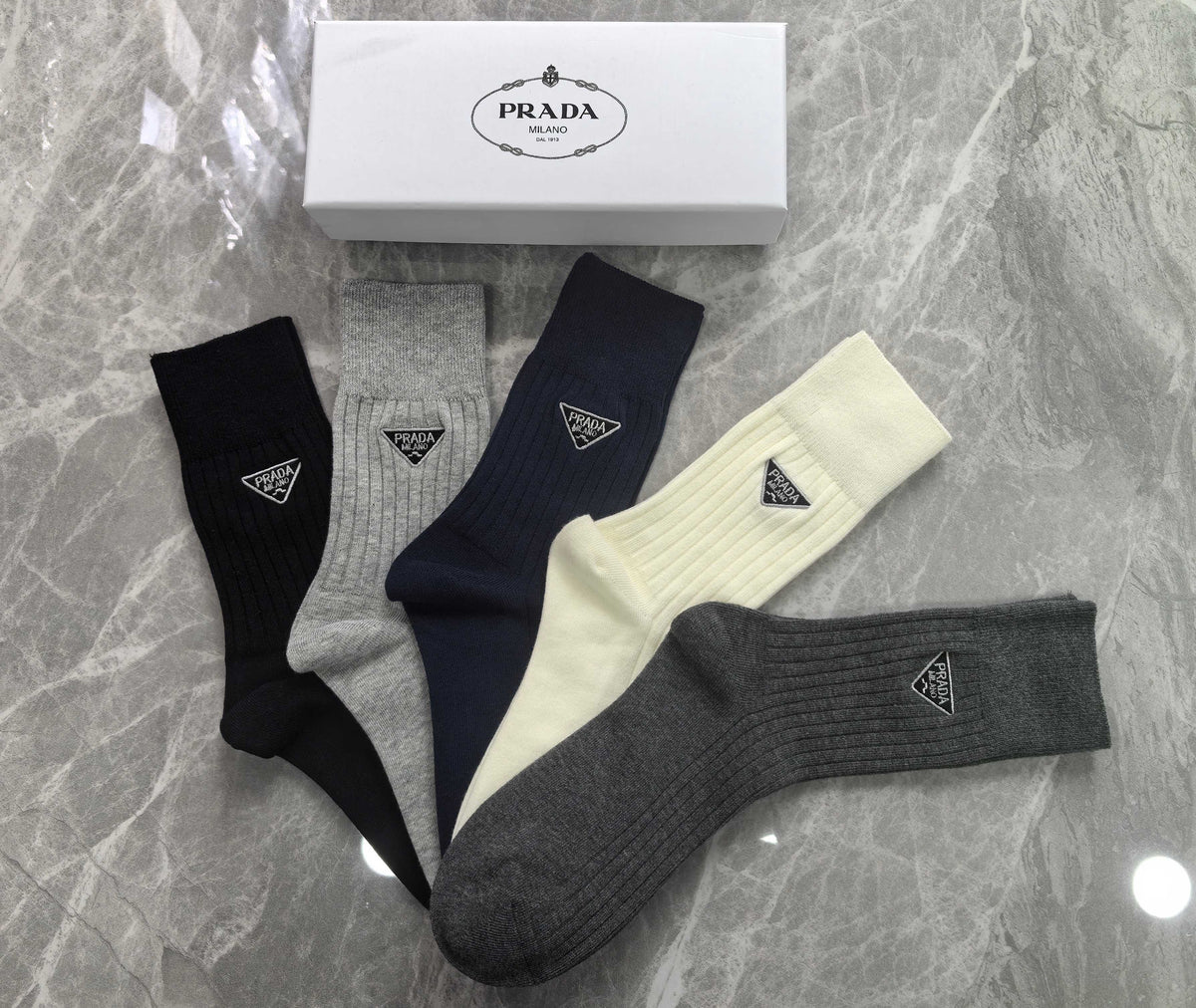 Prada ribbed contrast triangle crew socks - view 7