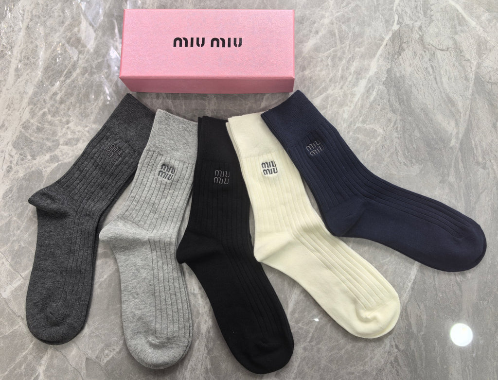 Miu Miu navy mix ribbed logo crew socks, image 2