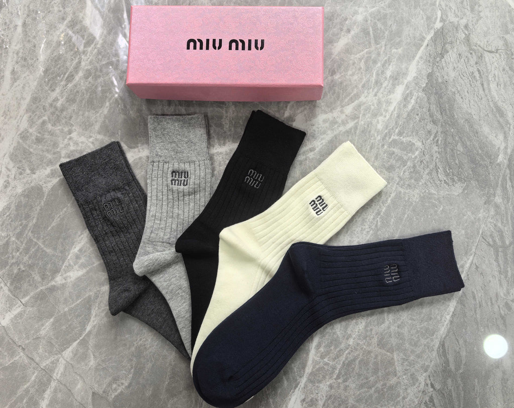 Miu Miu navy mix ribbed logo crew socks, image 3