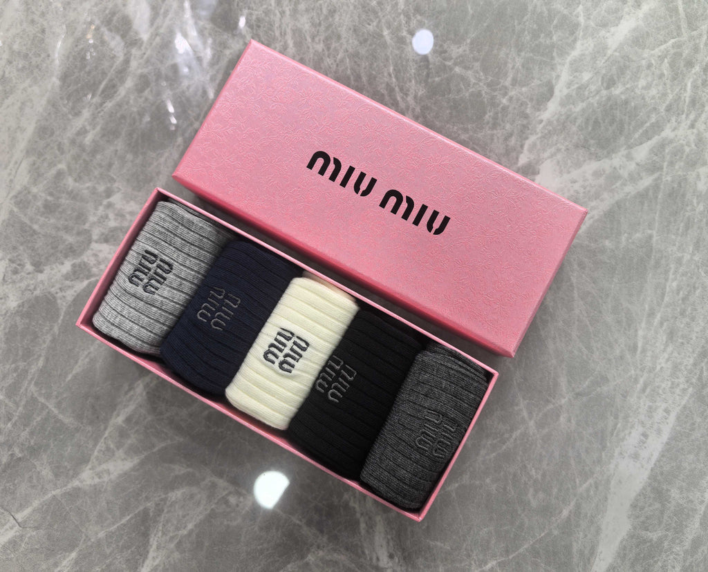 Miu Miu navy mix ribbed logo crew socks, image 6