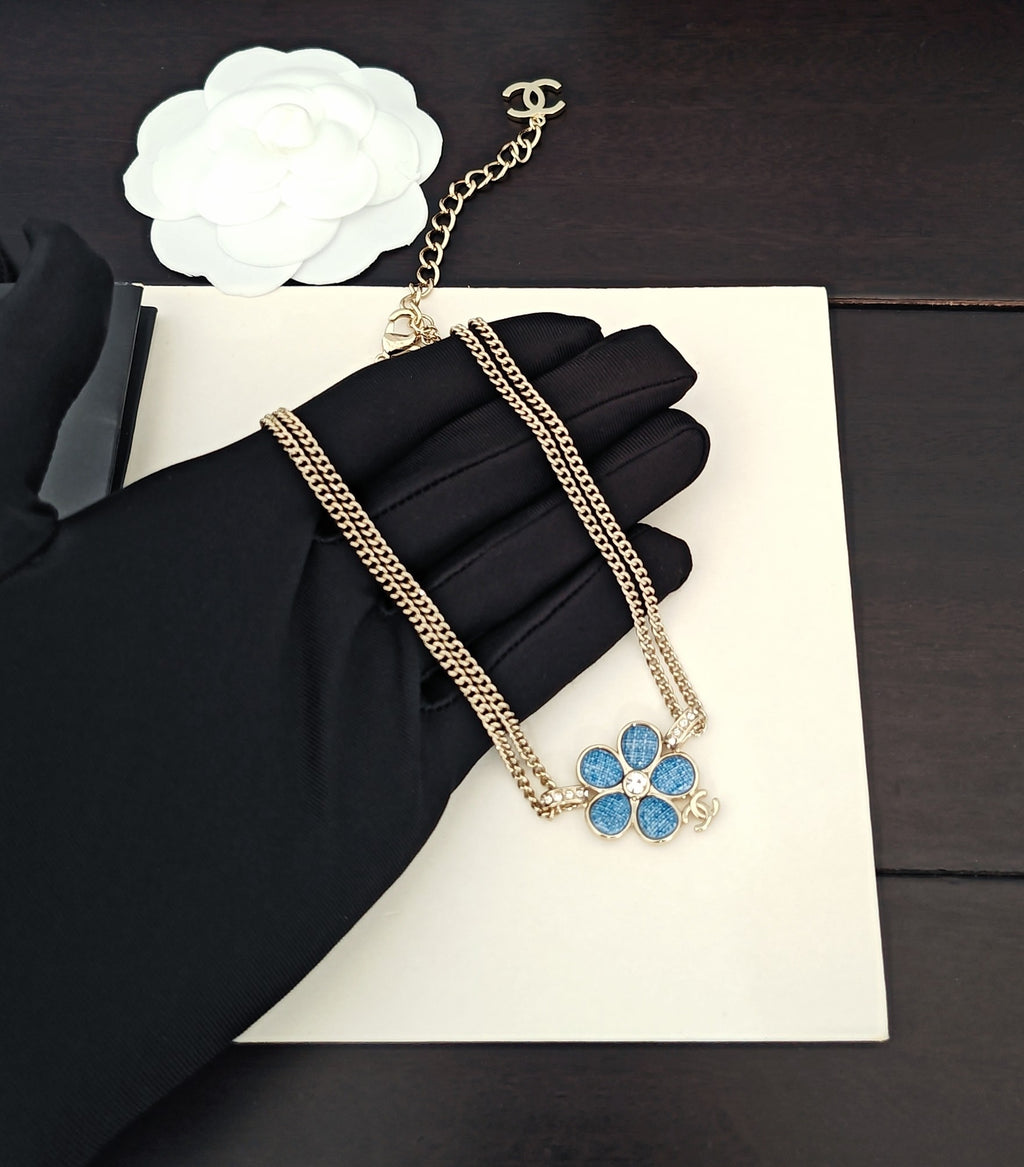Chanel Blue Double-Layer Flower Necklace - album image 1