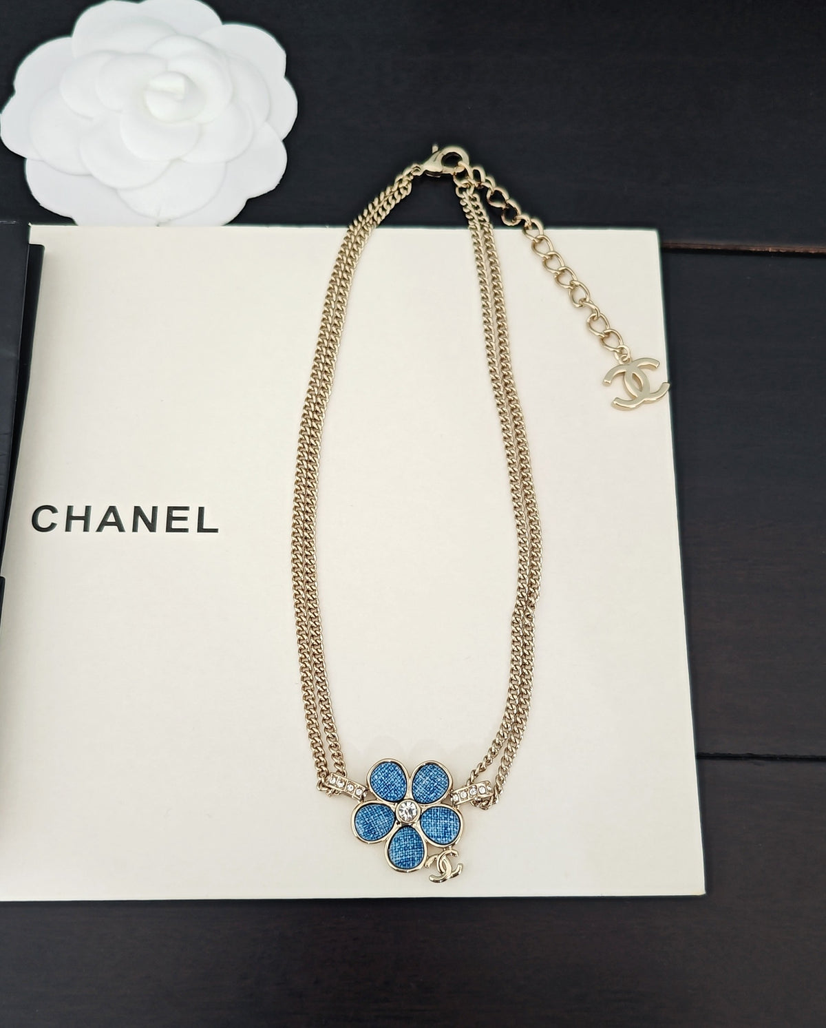 Chanel Blue Double-Layer Flower Necklace - album image 5